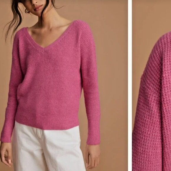 Anthropologie Maeve Pink Waffle Knit Cross Back Sweater Women’s XXS - Picture 2 of 6